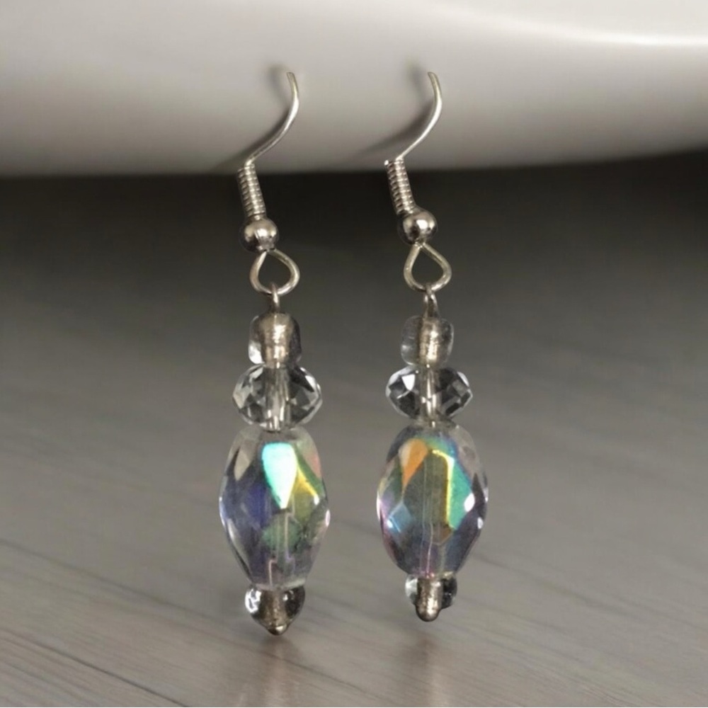 AB Glass Bead Earrings | Clear And AB Glass Handmade Earrings